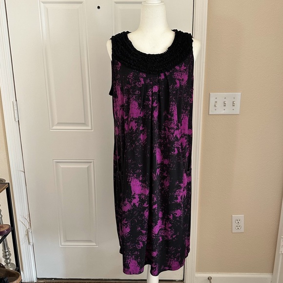 ALFANI Woman Black Purple Pattern Sleeveless Dress with Pockets size 1X